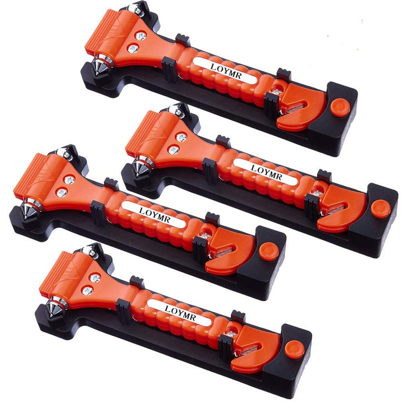 LOYMR 4 PCS Car Safety Hammer,with Car Window Glass Hammer Breaker and Safety Seat Belt Cutter 2-in-1 Emergency Escape Tool, Survival Kit Red - Image 1